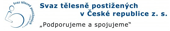 Logo Svazu tělesně postižených v České republice s heslem Podporujeme a spojujeme